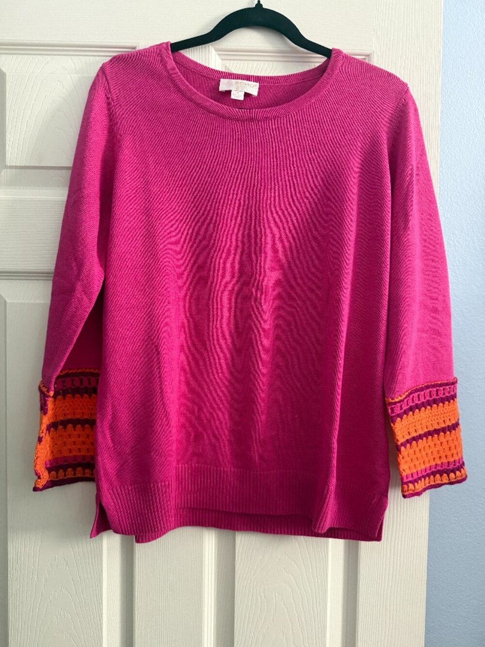 Belle by Kim Gravel Crochet Cuff Scoop Neck Sweater